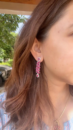 18k White Gold Diamond Dangle Earrings - Natural Mozambique Ruby Dangle Earrings