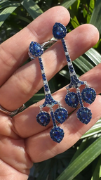 Natural Ceylon Blue Sapphire Chandelier Earring - 18k White Gold Diamond Handmade Dangle Earrings