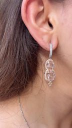Natural Morganite & Diamond Dangle Earrings - 18k Rose Gold Handmade Earrings