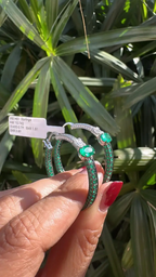 18k White Gold Diamond Hoop Earrings - Natural Zambian Emerald Earrings