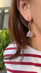 Natural Kunzite & Diamond Dangle Earrings - 18k Yellow Gold Dangle Earrings