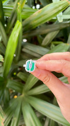Zambian Emerald & Pink Sapphire Gemstone Ring - 18k White Gold Diamond Ring