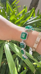 18k White Gold Handmade Modern Bracelet - Natural Zambian Emerald & Diamond Bracelet