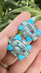 18k White Gold Diamond Stud Earrings - Natural Aquamarine, Turquoise & Emerald Gemstone Stud Earrings