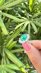 18k White Gold Handmade Diamond Ring - Natural Zambian Emerald Cocktail Ring