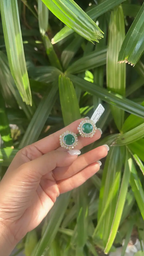 Natural Zambian Emerald & Yellow Diamond Earrings - 18k White Gold Stud Earrings