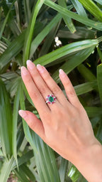 Natural Mozambique Ruby & Zambian Emerald Cocktail Ring - 18k White Gold Diamond Ring