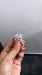 18k White Gold Diamond Wedding Ring - Natural Paraiba Tourmaline Gemstone Ring