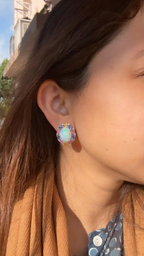 Ethiopian Opal, Tanzanite & Multi Sapphire Stud Earrings - 18k White Gold Diamond Earrings