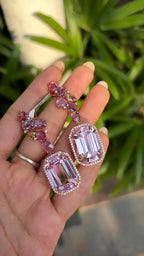 Natural Kunzite & Multi Sapphire Earrings - 18k Rose Gold Diamond Dangle Earrings