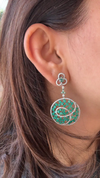 Natural Colombian Emerald Dangle Earrings - 18k White Gold Diamond Chandelier Earrings