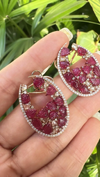 Carved Mozambique Ruby Hoop Earrings - 18k Rose Gold Diamond Earrings