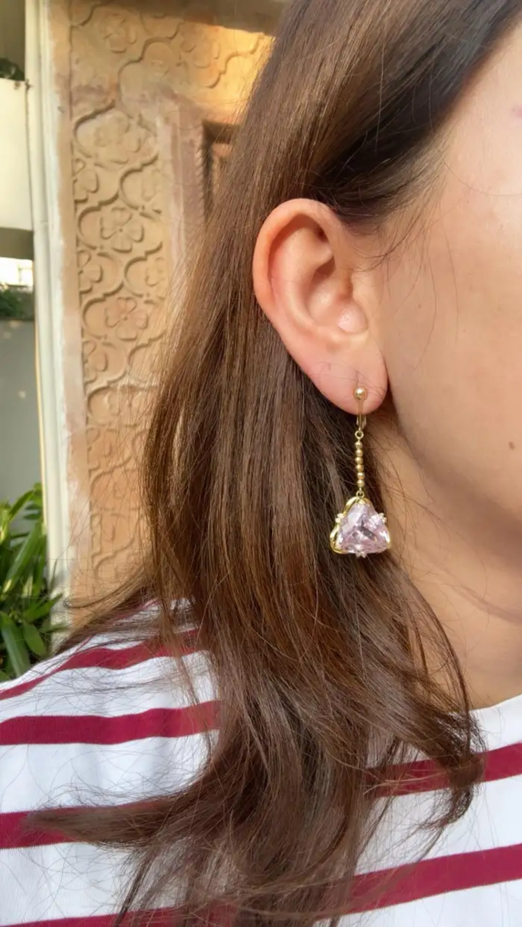 Natural Kunzite & Diamond Dangle Earrings - 18k Yellow Gold Dangle Earrings