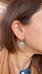 18k Matte Gold Handmade Earrings - Natural Zambian Emerald & Diamond Dangle Earrings
