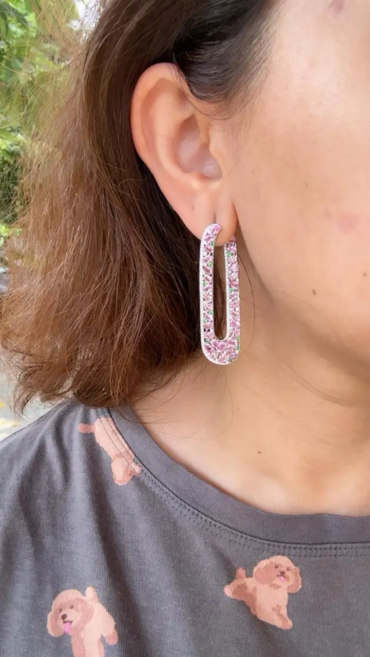 Natural Pink Sapphire & Tsavorite Dangle Earrings - 18k White Gold Handmade Earrings