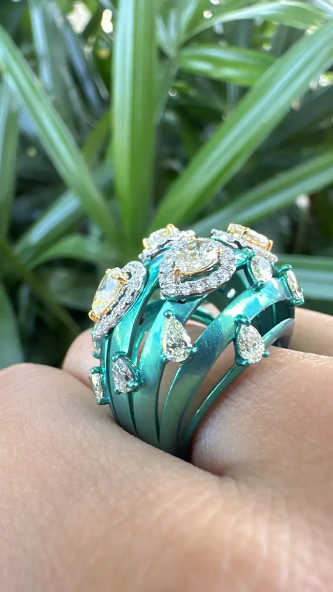 18k Gold & Titatnium Ring - Natural Yellow Diamond Statement Ring Main Image