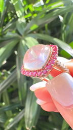 18k Rose Gold Diamond Ring - Natural Rose Quartz & Pink Sapphire Cocktail Ring