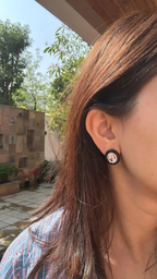 18k Rose Gold Diamond & Morganite Gemstone Stud Earrings - Black Onyx Earrings
