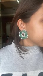 Natural Zambian Emerald Beads Earrings - 18k White Gold Diamond Stud Hoop Wedding Earrings