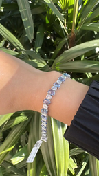 Natural Blue Sapphire & Rose Cut Diamond Bracelet - 18k White Gold Handmade Tennis Bracelet