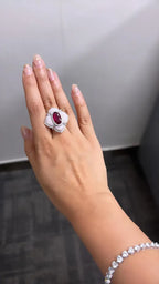 18k White Gold Diamond Ring - Natural Rubellite & Pink Opal Ring