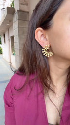 Golden Pearls Hoop Earrings - 18k Yellow Gold Diamond Handmade Earrings