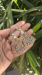 Natural Multi Sapphire & Diamond Dangle Earrings - 18k Matte Finish Earrings