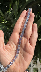 Natural Blue Sapphire & Rose Cut Diamond Bracelet - 18k White Gold Handmade Tennis Bracelet