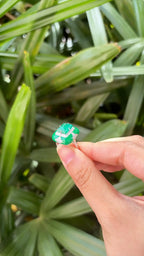 Natural Emerald Gemstone & Green Enamel Cocktail Ring - 18k White Gold Diamond Ring