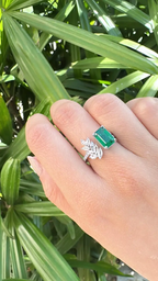 Natural Zambian Emerald Cuff Ring - 18k White Gold Rose Cut Diamond Wedding Ring