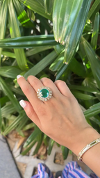 18k White Gold Diamond Cocktail Ring - Natural Zambian Emerald Wedding Ring