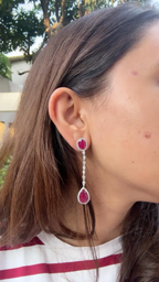 Natural Ruby & Diamond Dangle Earrings - 18k White Gold Chandelier Earrings