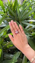 18k White Gold Diamond Cocktail Ring - Natural Morganite & Red Enamel Anniversary Ring