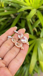 Natural Morganite & Diamond Dangle Earrings - 18k Rose Gold Handmade Earrings