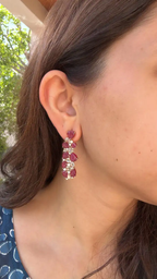 18k Rose Gold Mozambique Ruby Dangle Earrings - Natural Rose Cut Diamond Chandelier Earrings