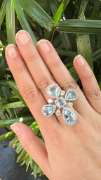 18k White Gold Statement Ring - Natural Aquamarine & Yellow Diamond Cocktail Ring
