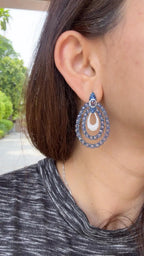 18k White Gold Diamond Dangle Earrings - Natural Blue Sapphire Gemstone Earrings