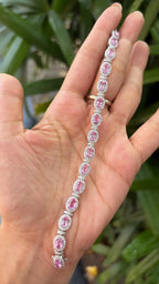 Natural Pink Sapphire Gemstone Bracelet - 18k White Gold Diamond Handmade Bracelet