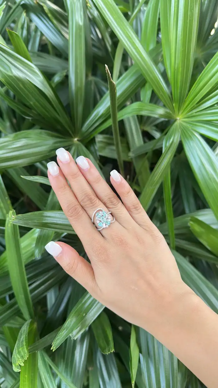 18k White Gold Diamond Engagement Ring - Natural Paraiba Tourmaline Ring