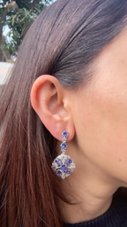 18k White Gold Rose Cut Diamond Dangle Earrings - Natural Tanzanite Gemstone Earrings