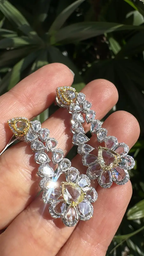 Natural Yellow & White Rose Cut Diamond Dangle Earrings - 18k White Gold Chandelier Earrings