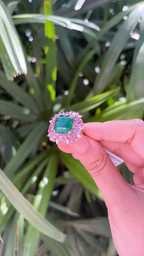 18k Two Tone Gold Ring - Natural Zambian Emerald, Pink Sapphire & Diamond Cocktail Ring