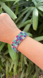 Natural Blue Sapphire, Ruby & Emerald Handmade Bracelet - 18k White Gold Diamond Bracelet