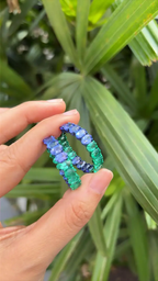Natural Emerald & Tanzanite Gemstone Hoop Earrings - 18k Gold Hoop Earrings