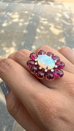 Natural Ethiopian Opal & Tourmaline Cocktail Ring - 18k White Gold Diamond Ring