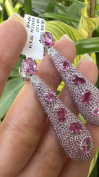 18k White Gold Diamond Dangle Earrings - Natural Pink Sapphire Gemstone Earrings