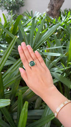 15.63 Ct. Zambian Emerald & Yellow Diamond Statement Ring - 18k Yellow Gold Handmade Ring