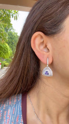 Natural Tanzanite & Chalcedony Gemstone Dangle Earrings - 18k White Gold Diamond Earrings