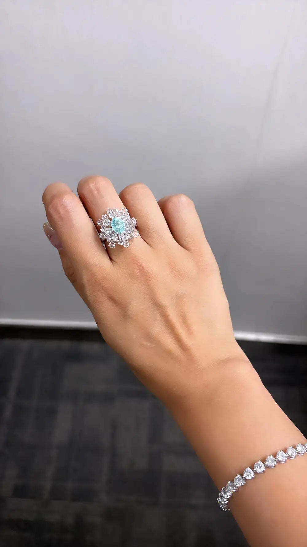 18k White Gold Diamond Wedding Ring - Natural Paraiba Tourmaline Gemstone Ring