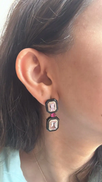 4.79 Ct. Morganite Gemstone Dangle Earrings - Solid 18k Rose Gold Diamond Wedding Earring - Natural Ruby Gemstone & Black Onyx Women Jewelry